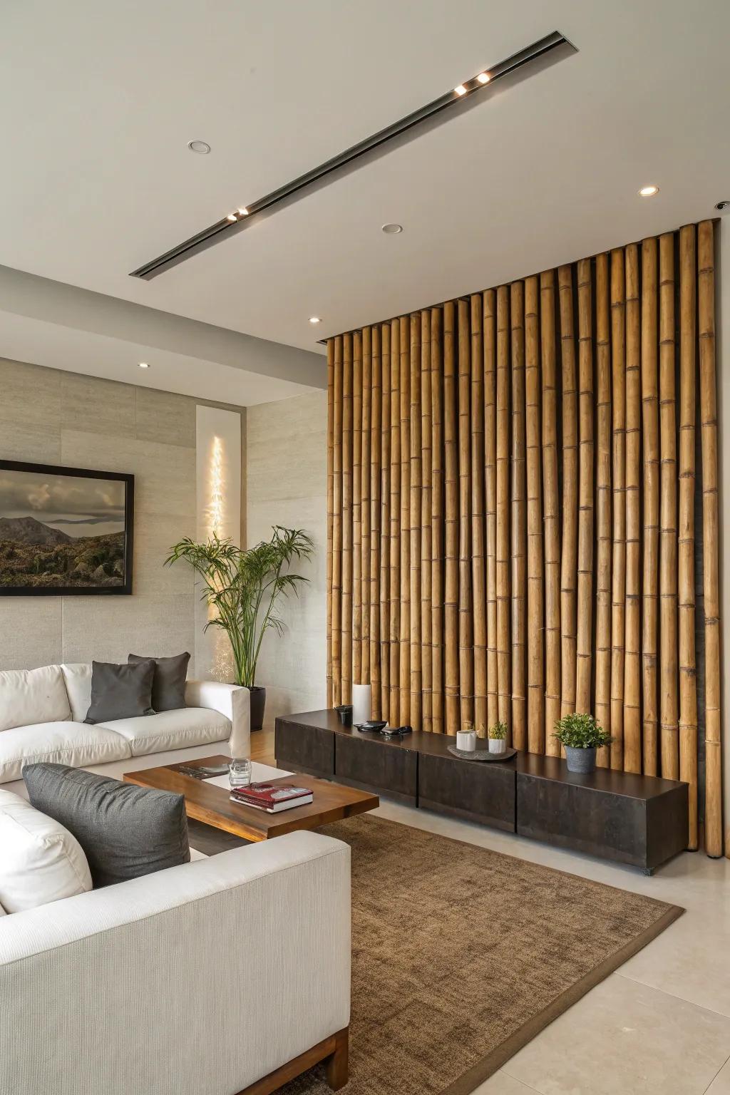 Bamboo feature art adorning a modern living room