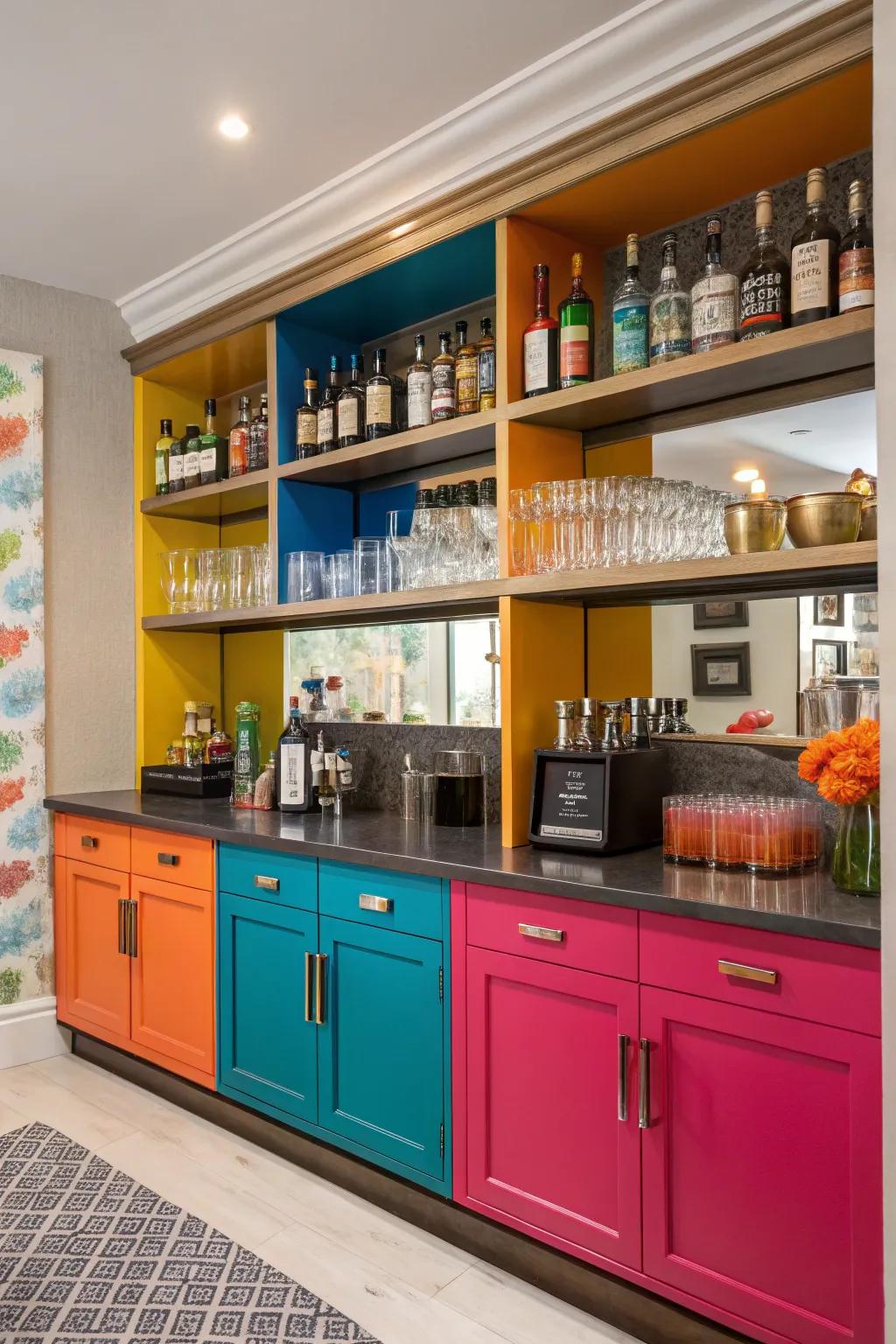 Bold color accents bring personality to your bar setup.