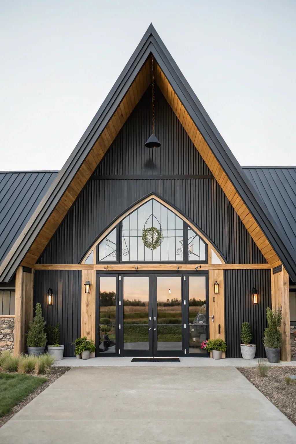 A triangular arch doorway makes a bold entrance statement.