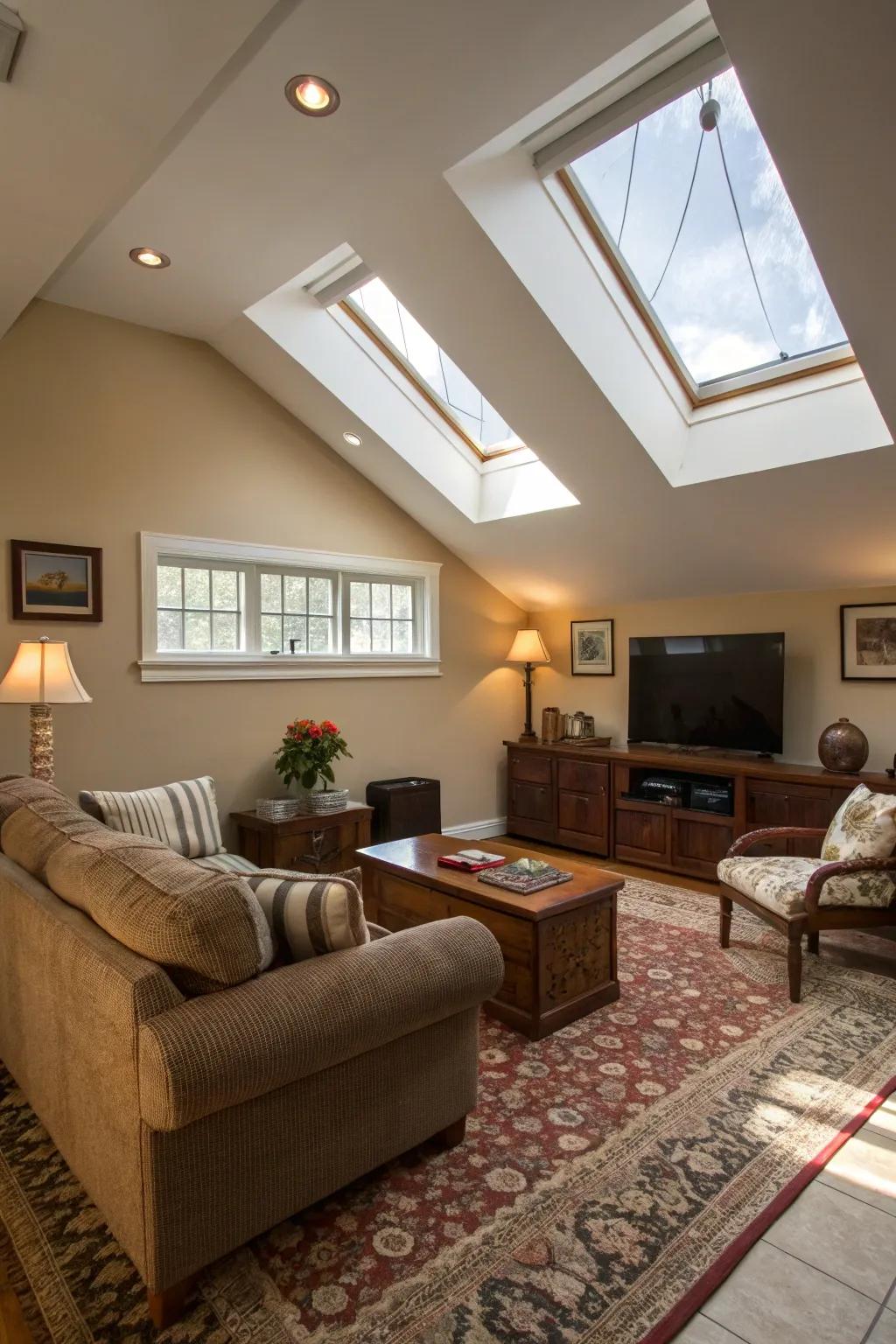 Skylights are capable of greatly brightening a basement.