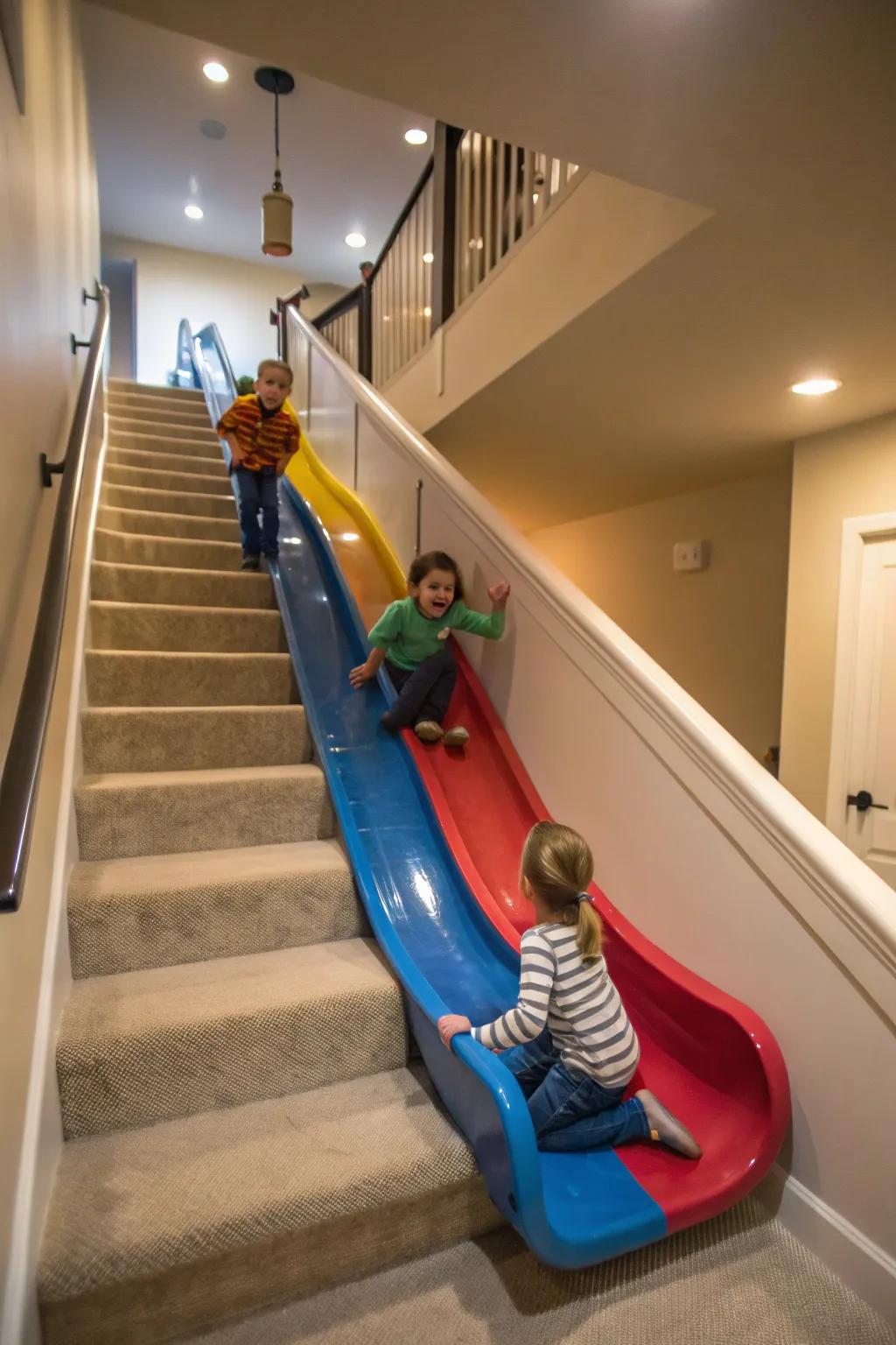 A stair chute brings playfulness and excitement to the stairway.
