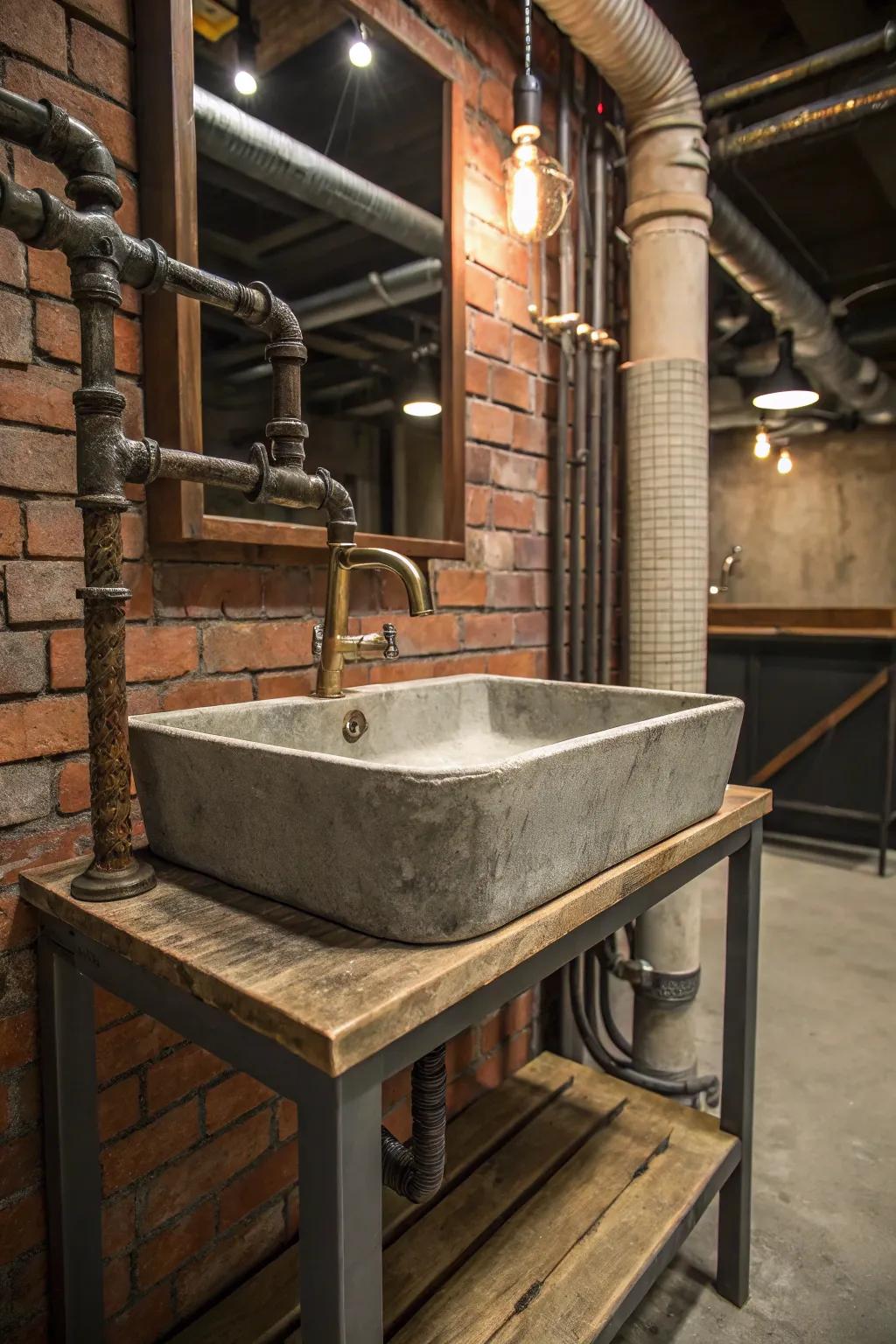 Industrial-style sink for a modern bathroom edge.