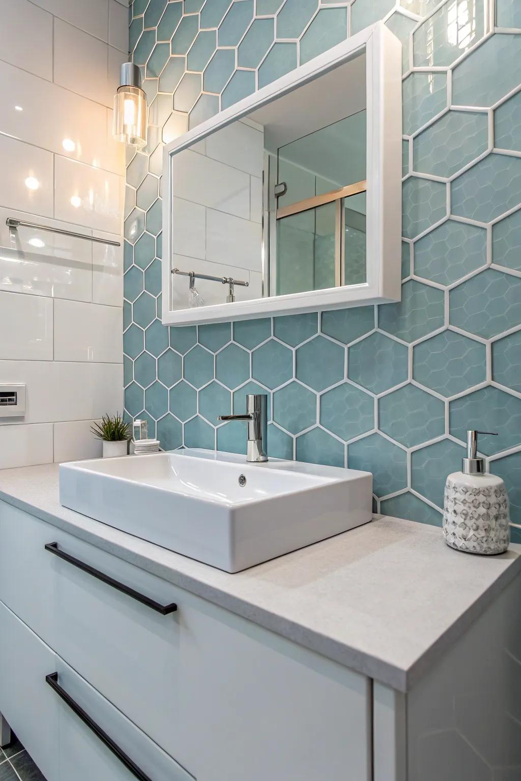 Hexagonal tiles add unique geometric flair.