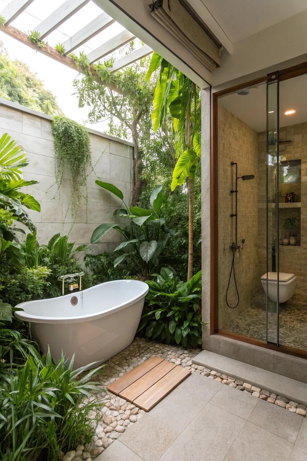 Greenery bringing a fresh and inviting feel to the bathroom.