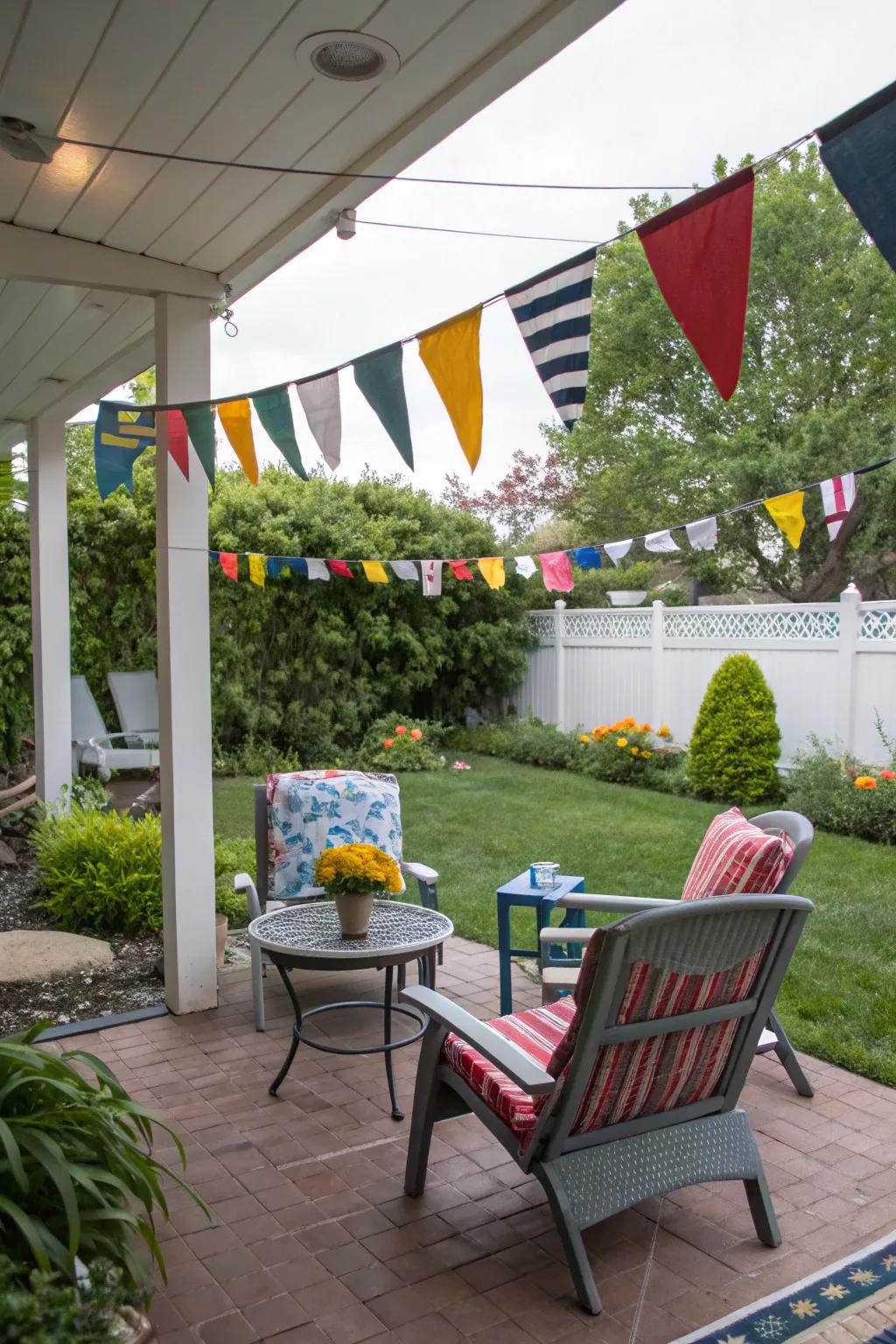 Nautical flags bring a maritime theme and vibrant brightness to outdoor spaces.