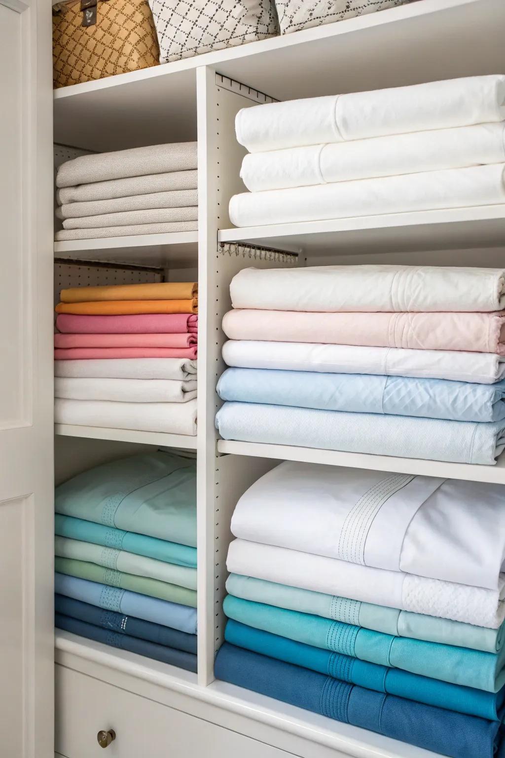 Color arrangement introduces an element of sophistication to your linen holding.