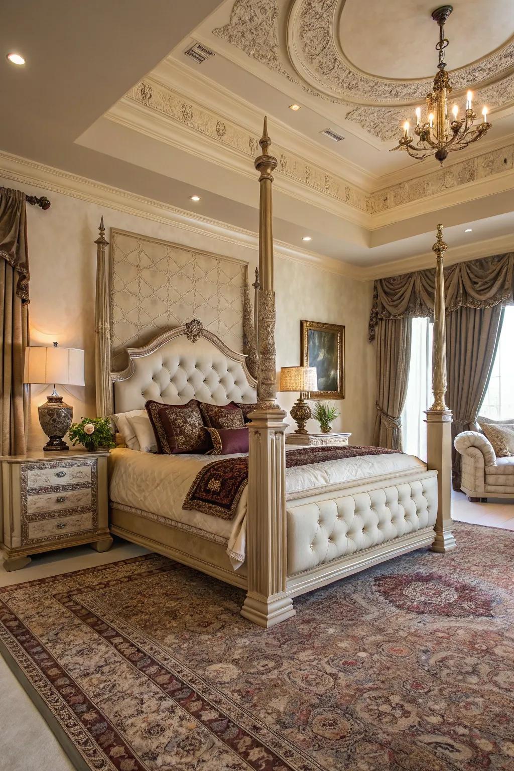 Upholstered bedposts add a glamorous, luxurious touch.