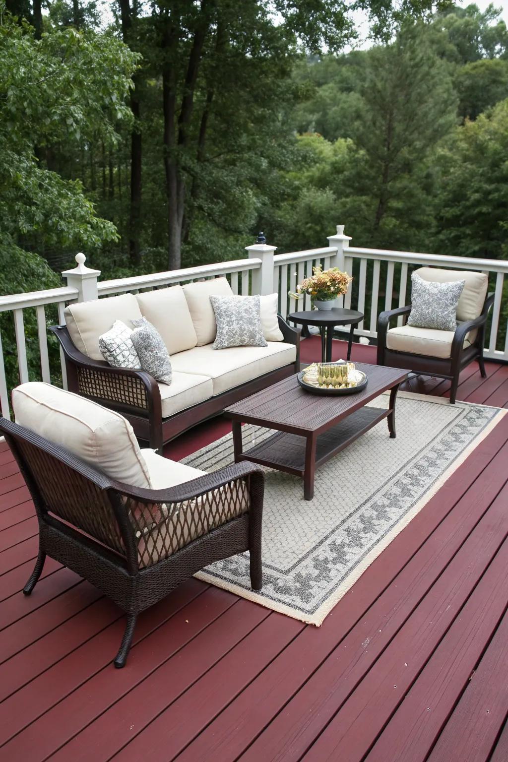 Burgundy decks provide a bold and sophisticated touch.