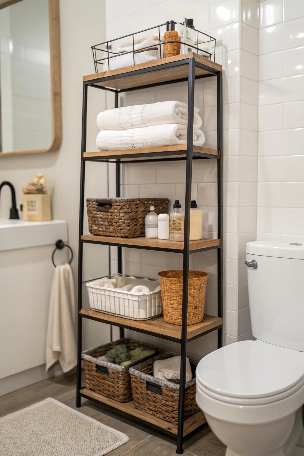 Multi-tiered shelving makes efficient use of vertical space.