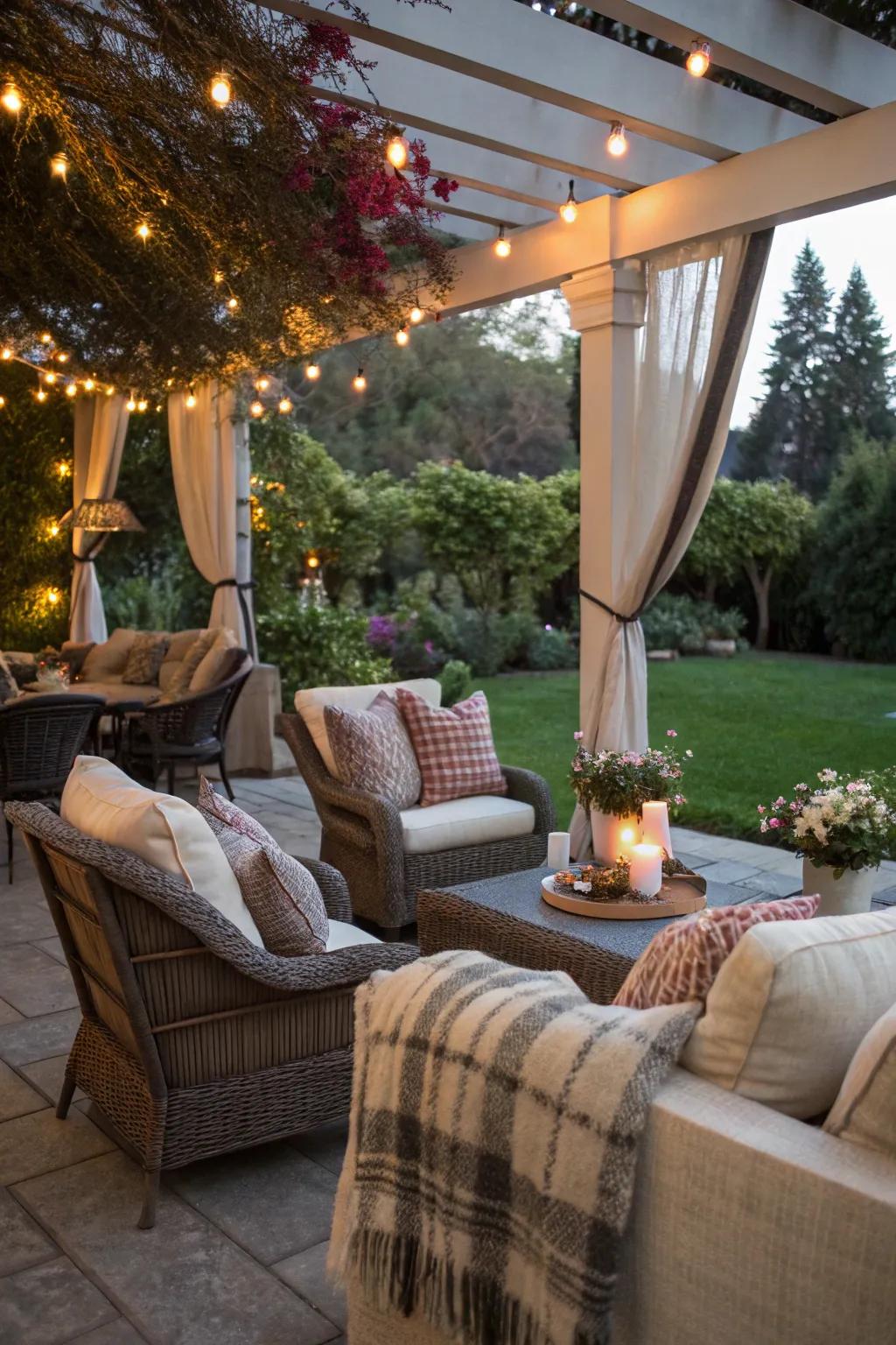 Throws and blankets offer warmth and comfort for chilly nights.