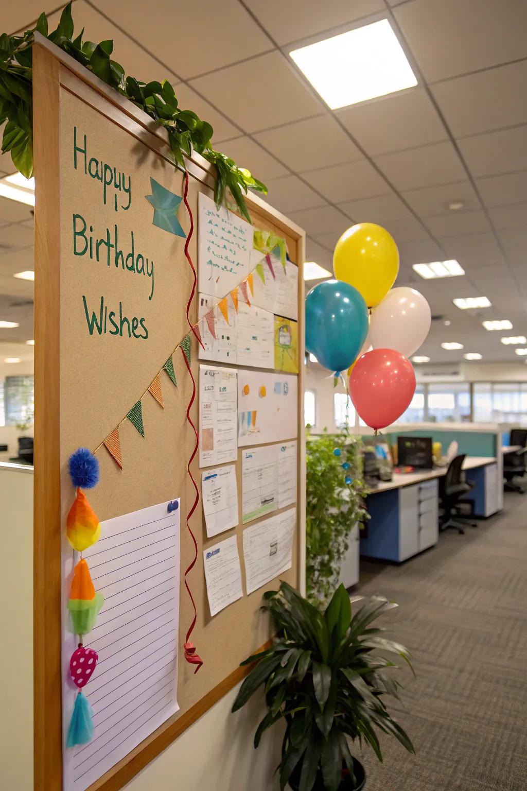 Birthday greetings board cultivates camaraderie.