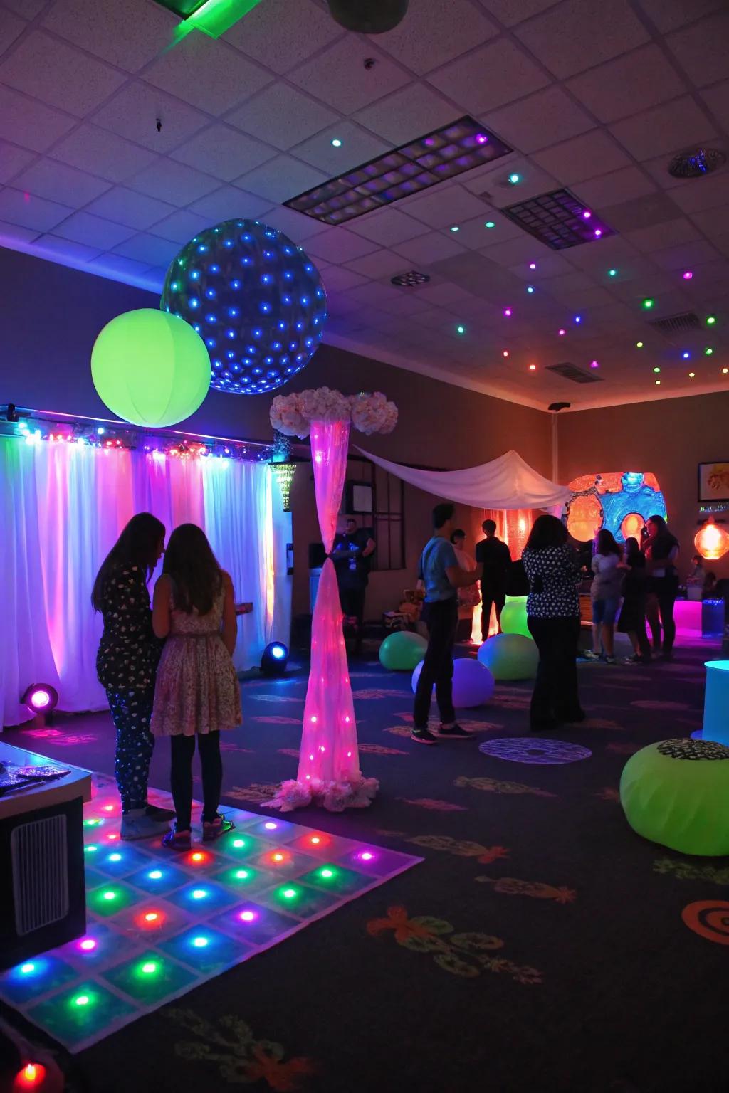 Illuminated decorations adding a magical touch to the nighttime celebration.