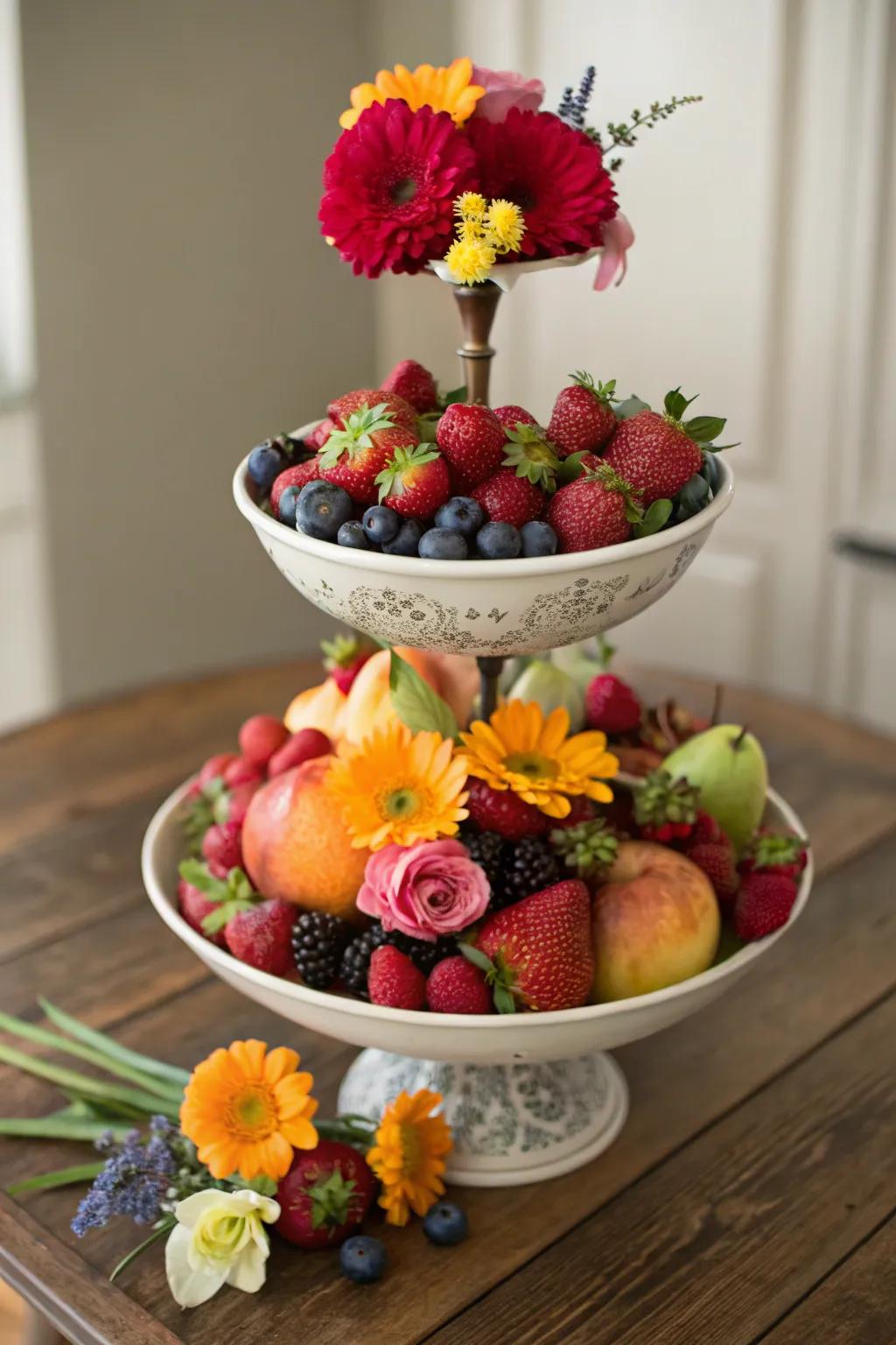 A tiered display adds height and a vibrant burst of color.