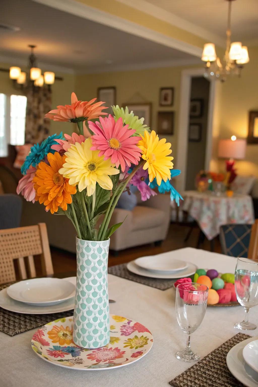 Bright paper blooms bring a burst of color to any table.