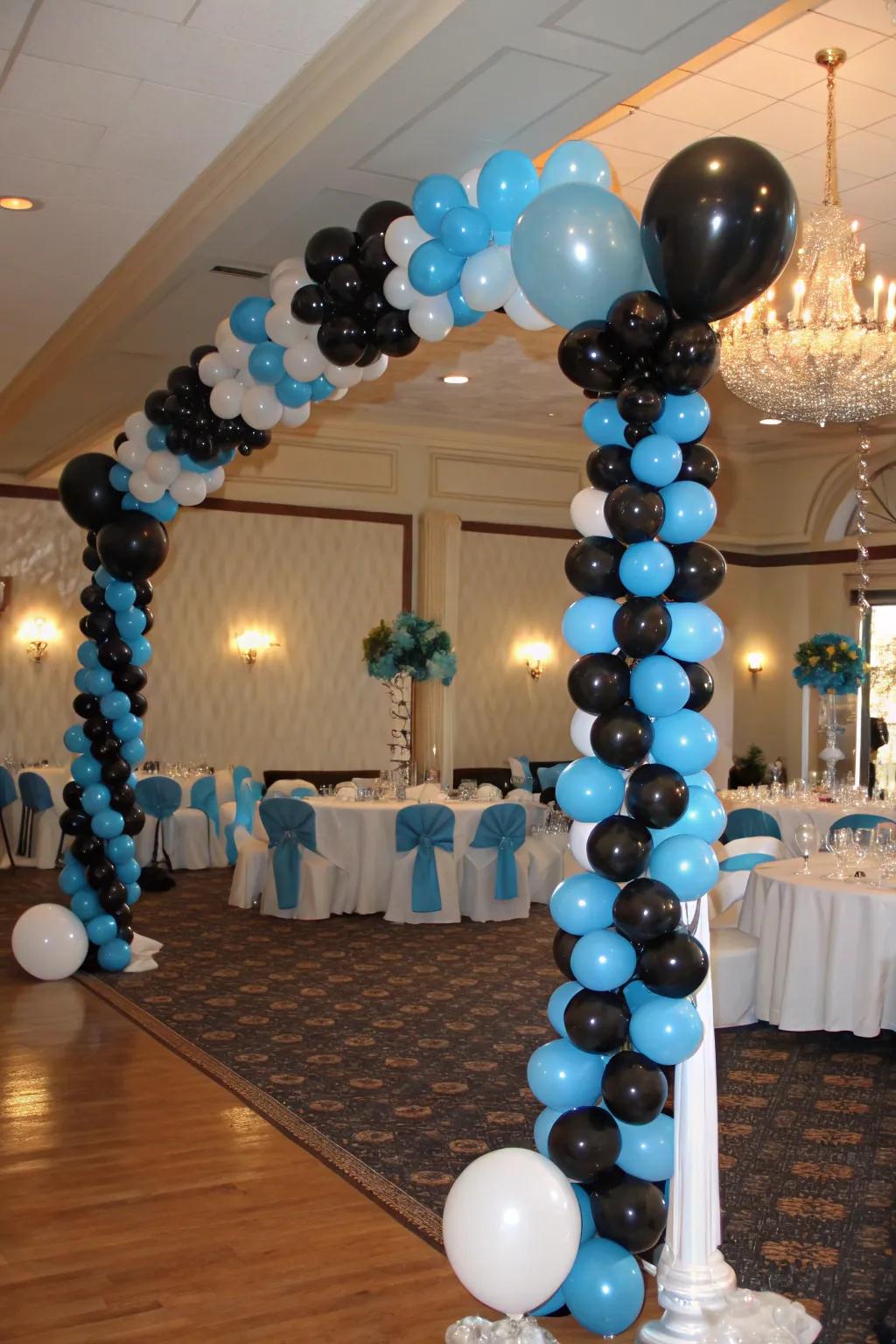 Unexpected balloon arrangements add a whimsical touch.