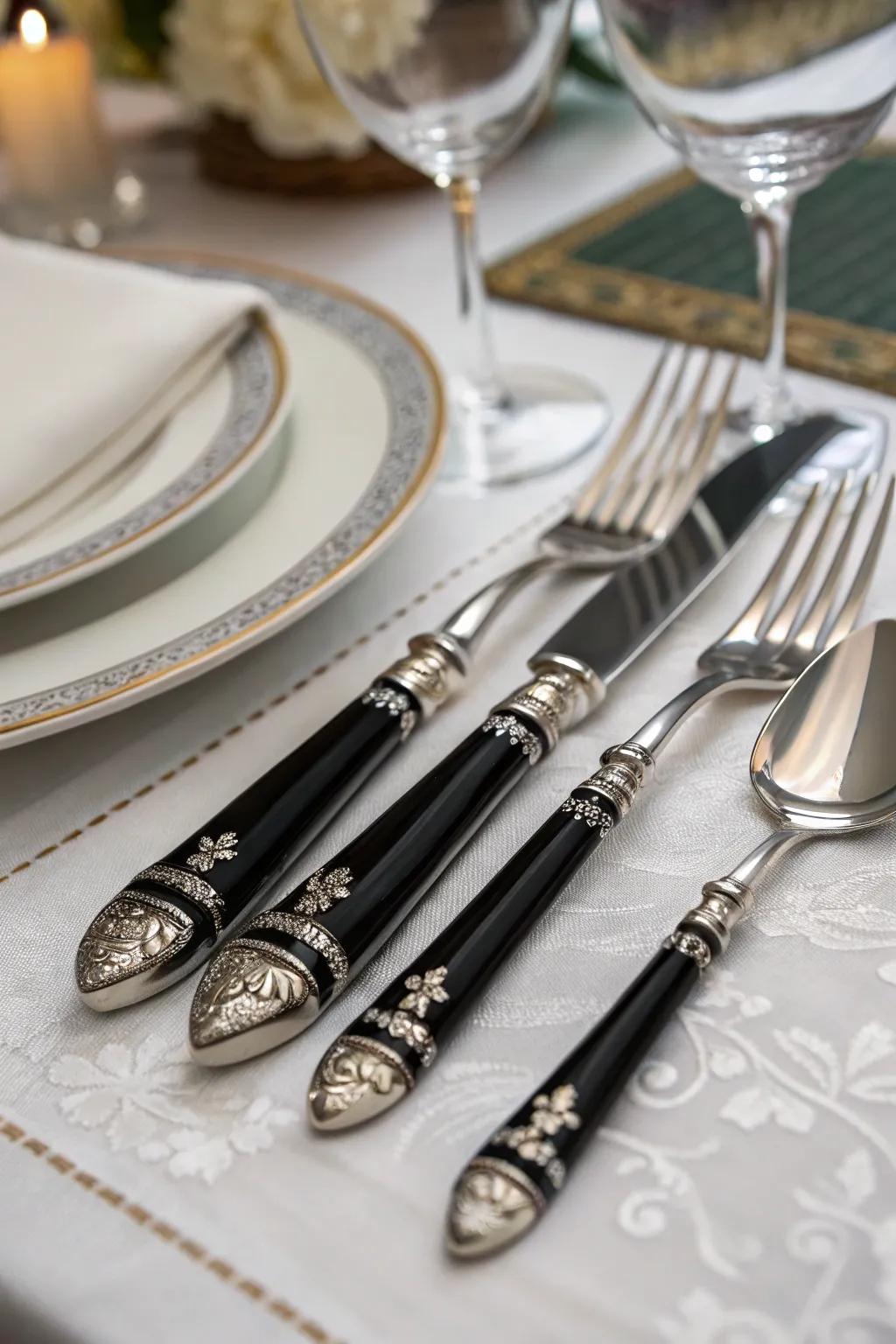 Matched cutlery contributes a polished look.