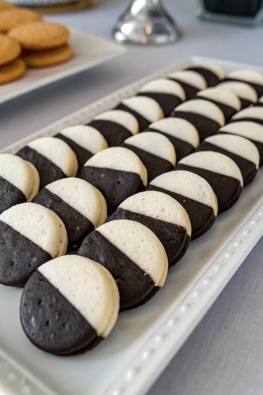 Delicious black and white cookies ready to enjoy.