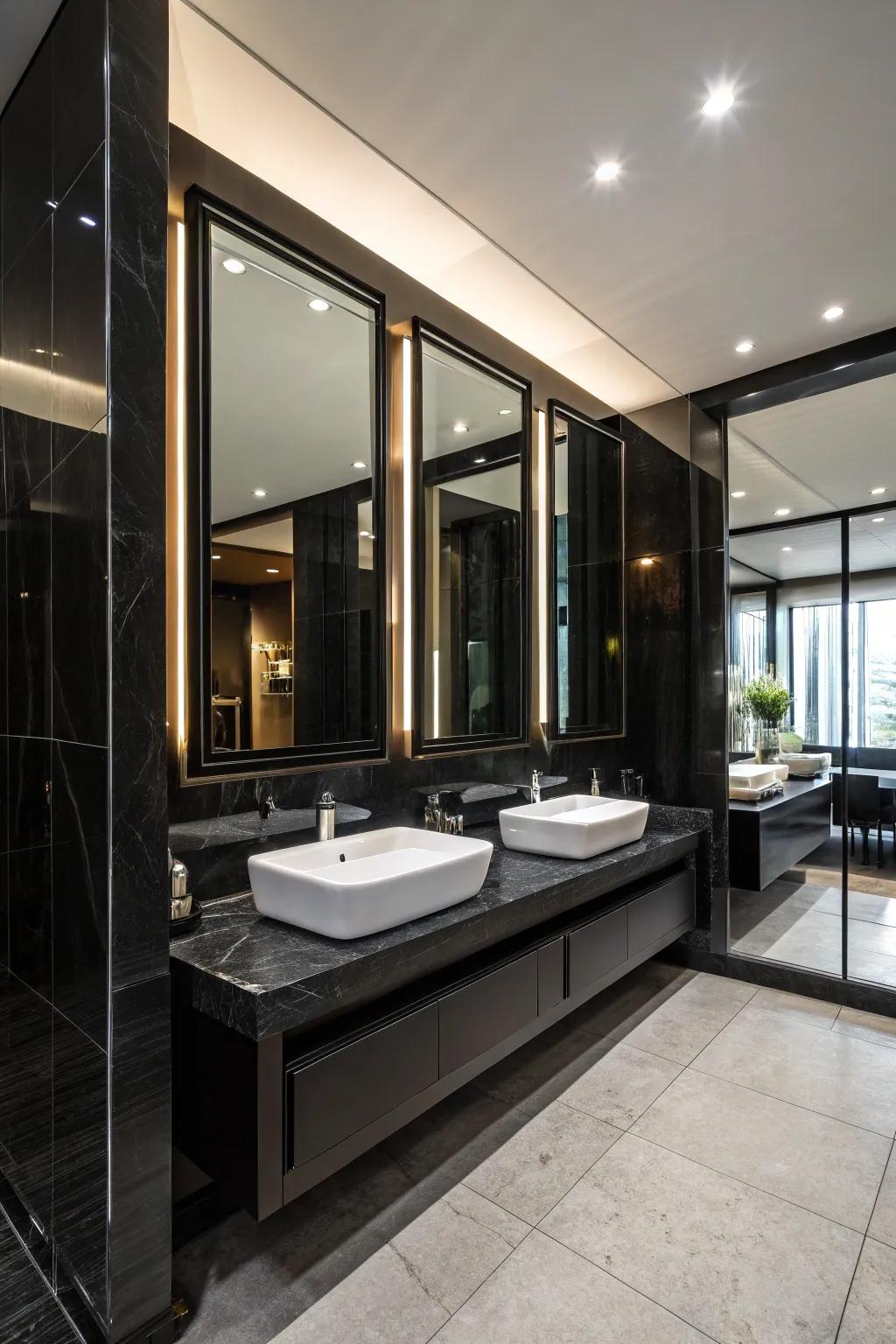 Reflectors enhance illumination and space in dark restrooms.