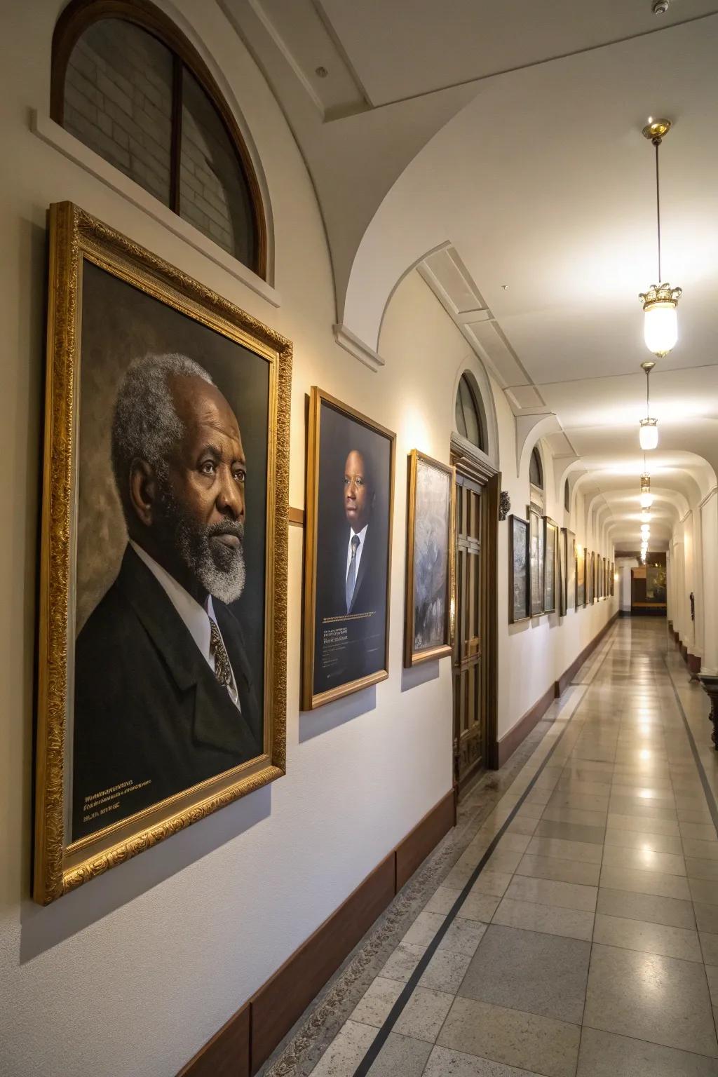 Portraits of pioneers serve as daily reminders of excellence.