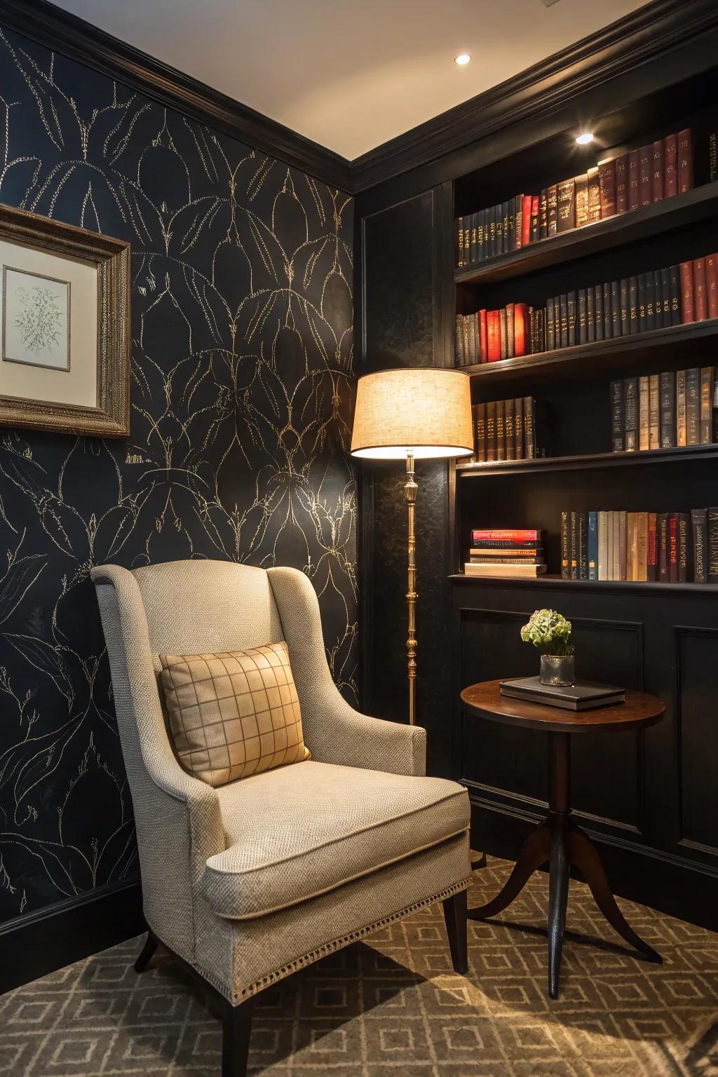 Crafted wall covering on a shadowy wall.