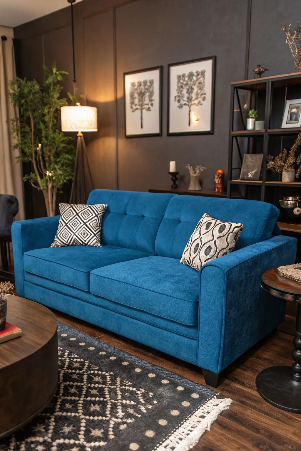 Dark accents add depth and drama to the lounge.