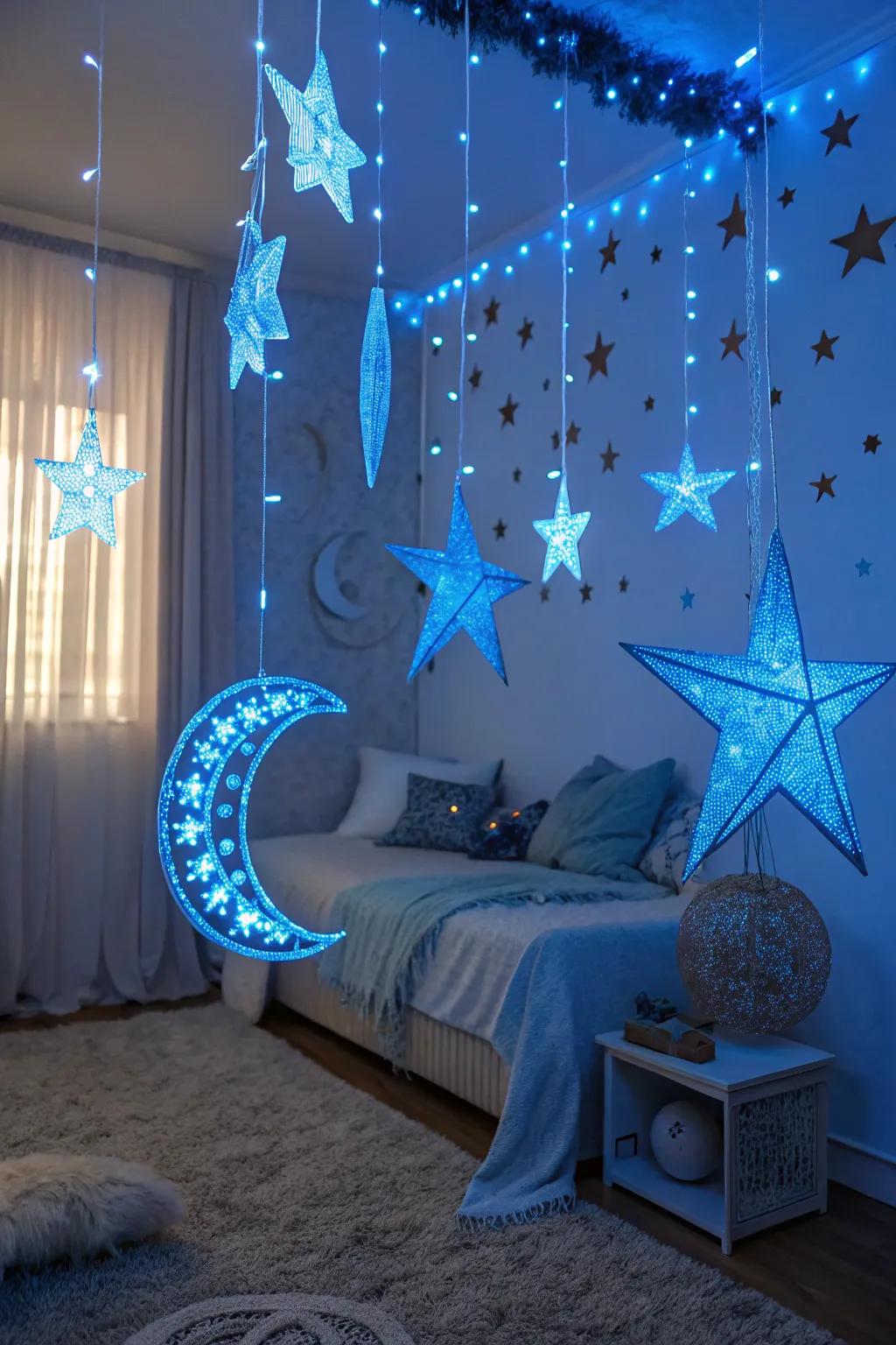 Heavenly azure trimmings infusing a mystical ambiance to the celebration.