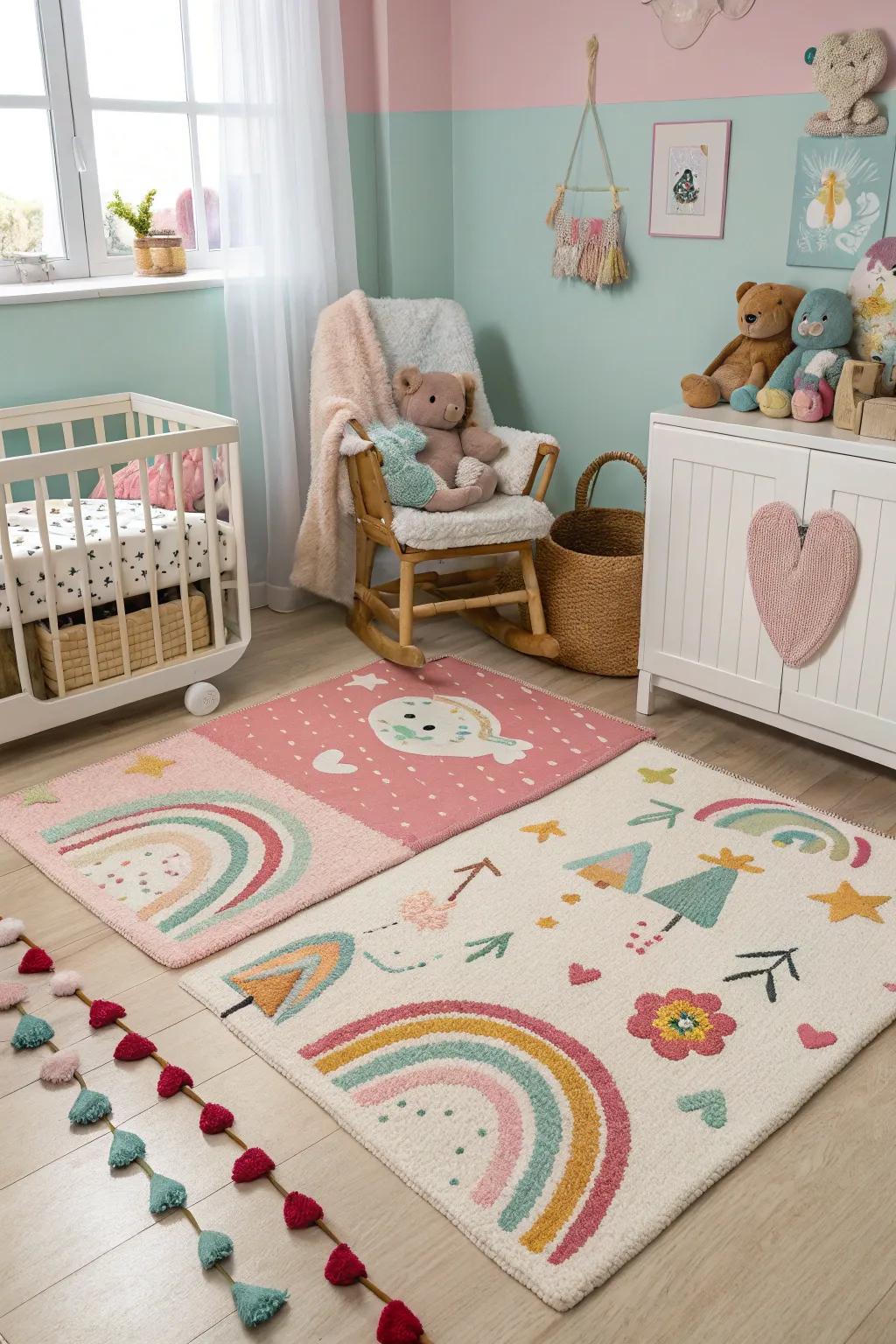 Amusing floor coverings fashion a snug and spirited floor space.