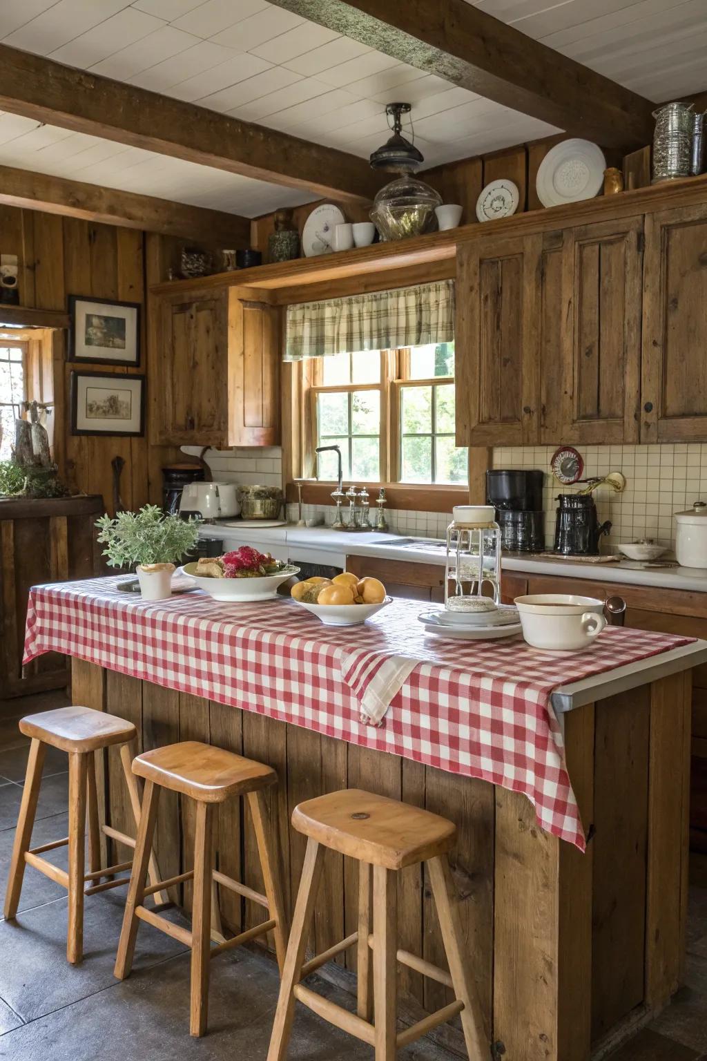 A rustic farmhouse breakfast bar radiating charm and warmth.
