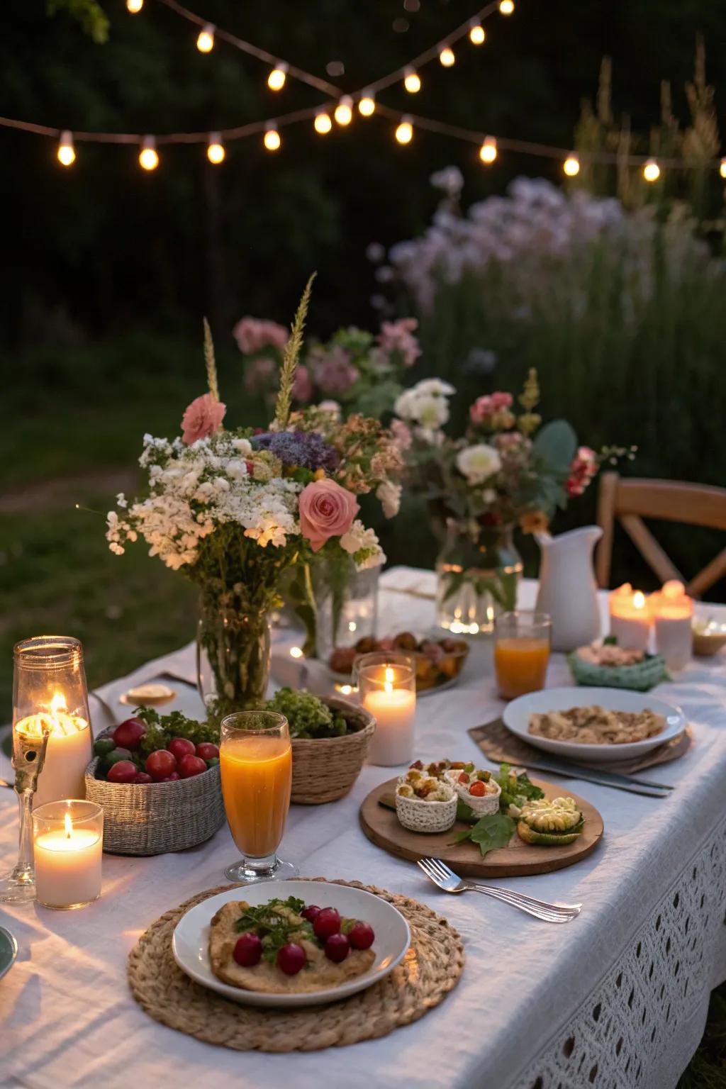 Soft lighting makes a close and comfy brunch setting.