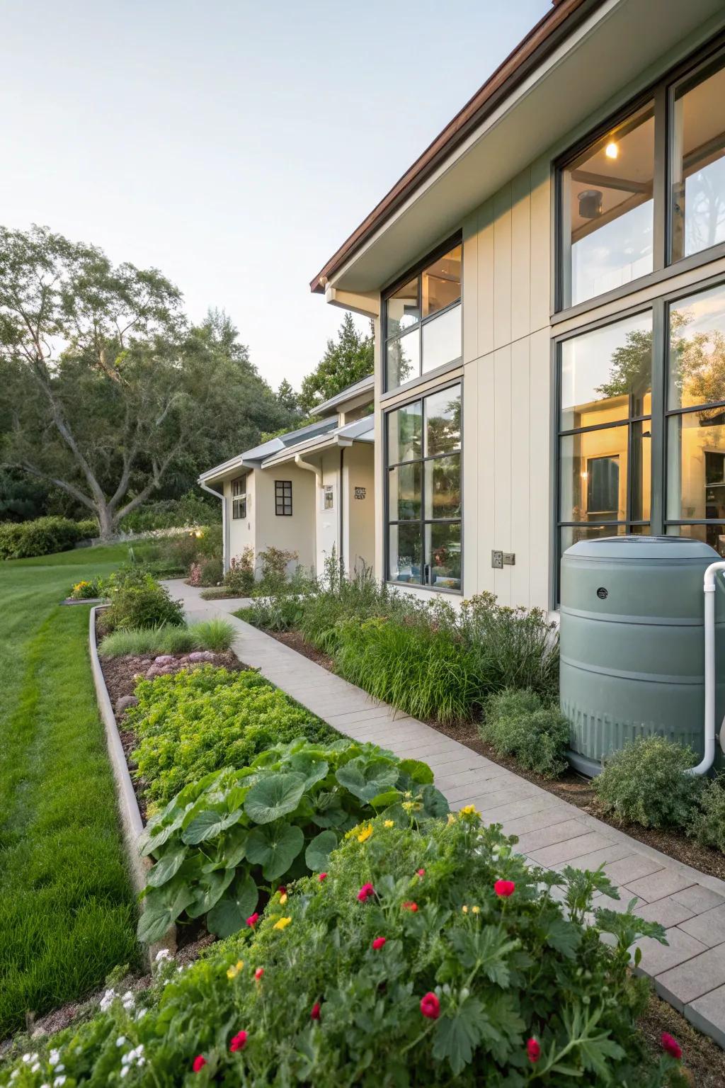 Greywater systems efficiently recycle household water for sustainable landscaping.