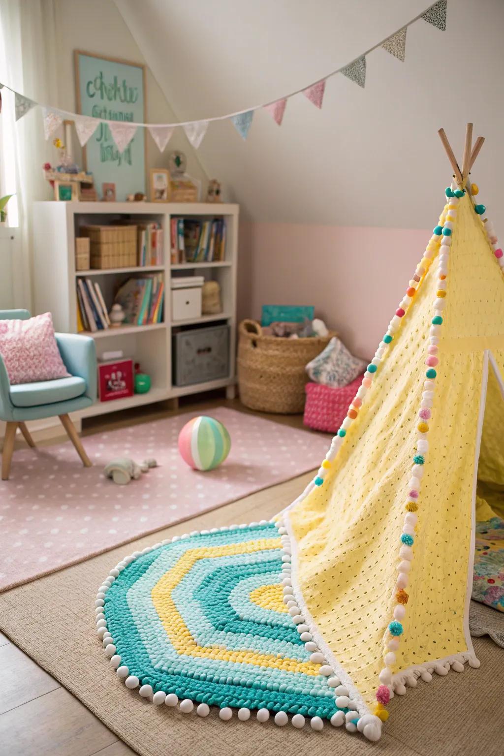 Any blanket becomes playful and joyful with pom-poms.