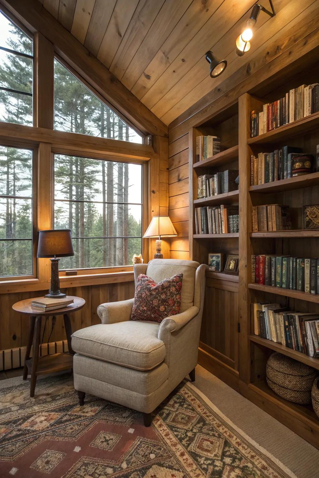 A cozy corner is a perfect getaway in a cabin.