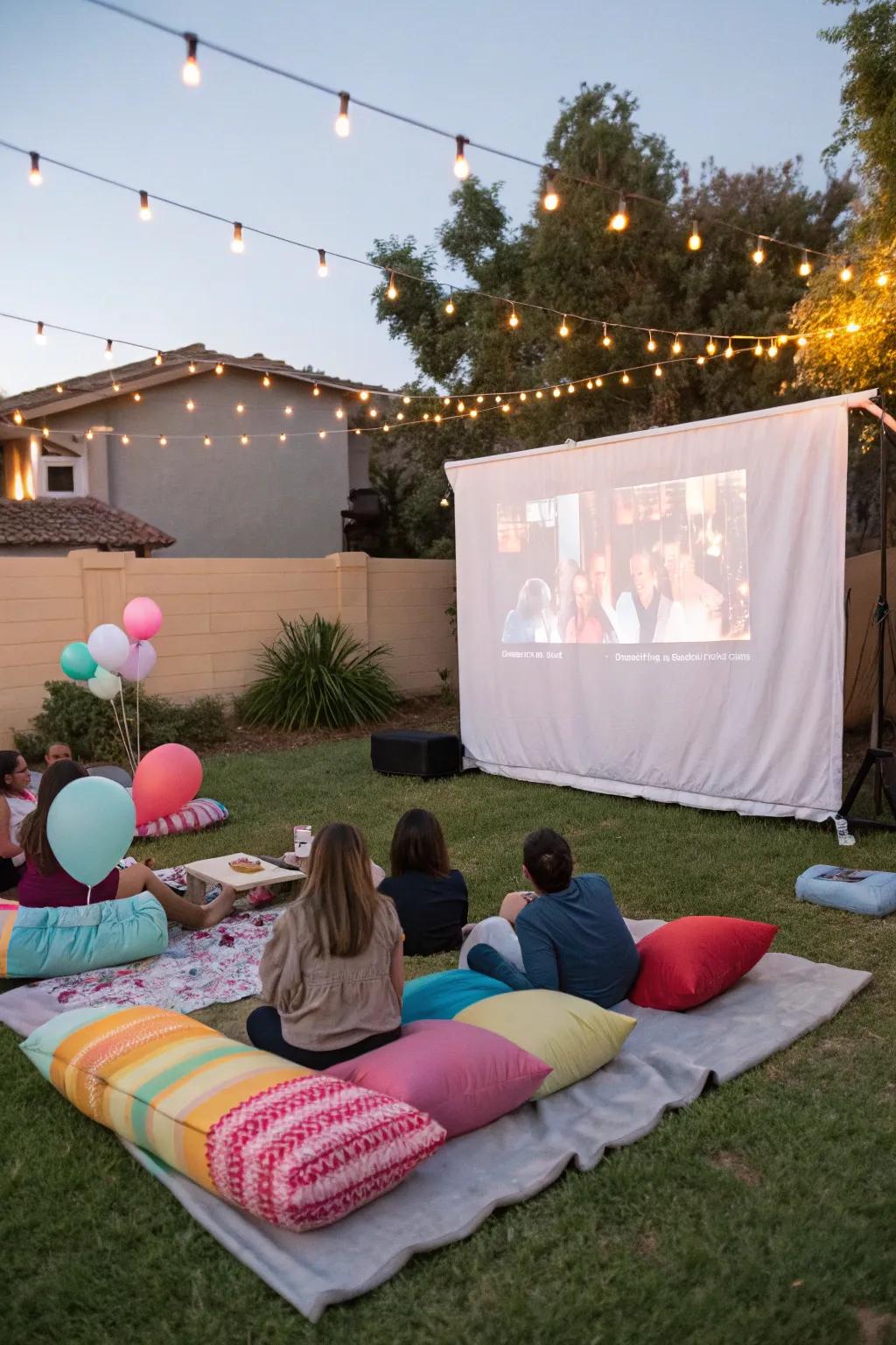 An enchanting outdoor movie screening under the stars.