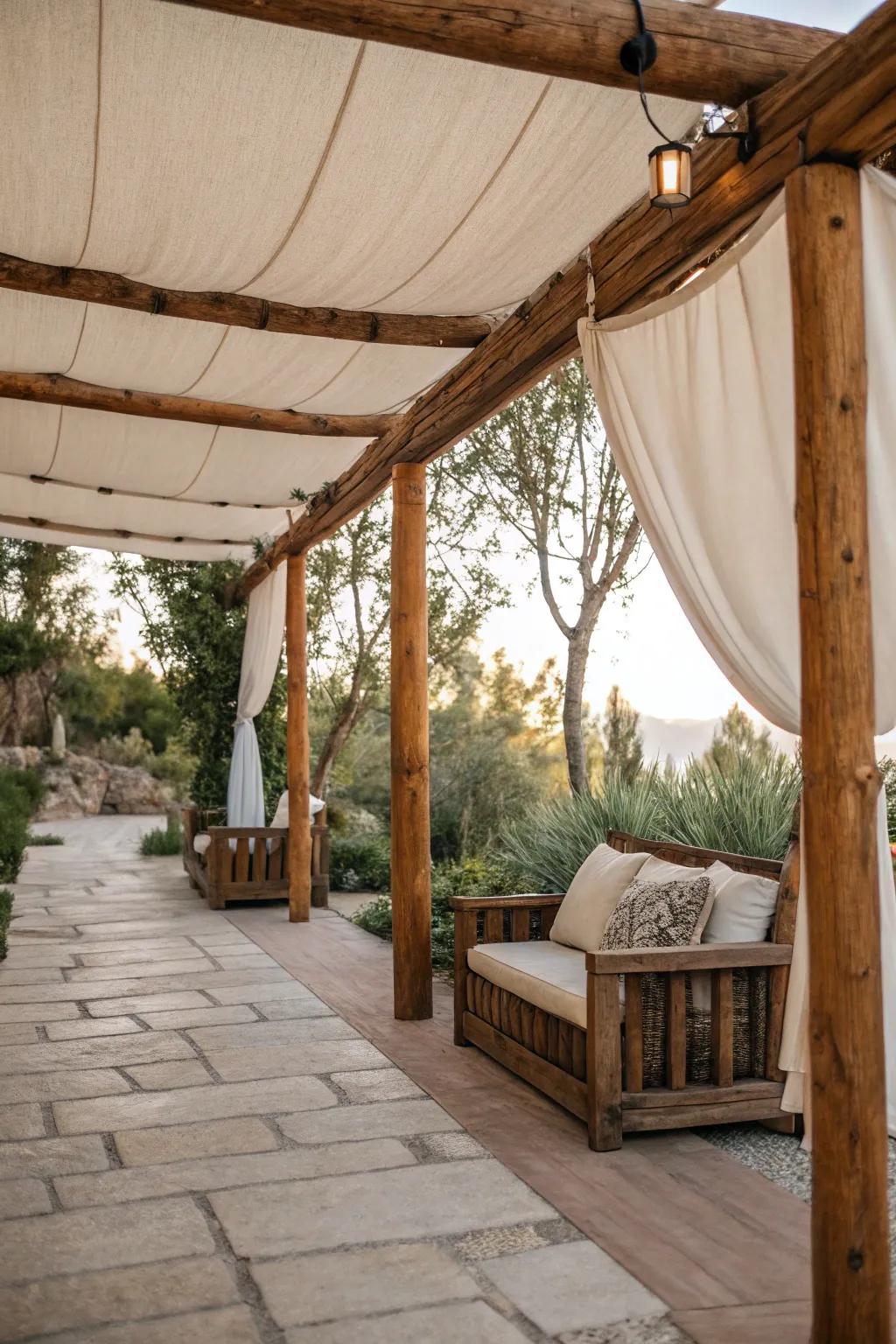 Primitive lumber structures introduce allure to textile coverings.