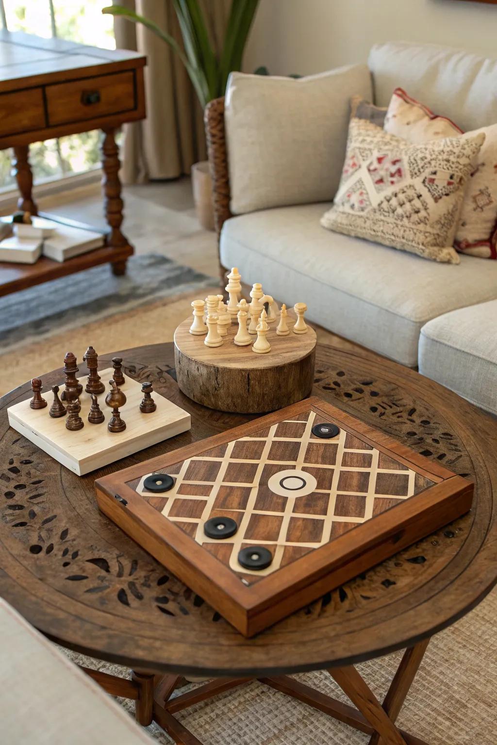 Interactive pastimes function as both decoration and entertainment.