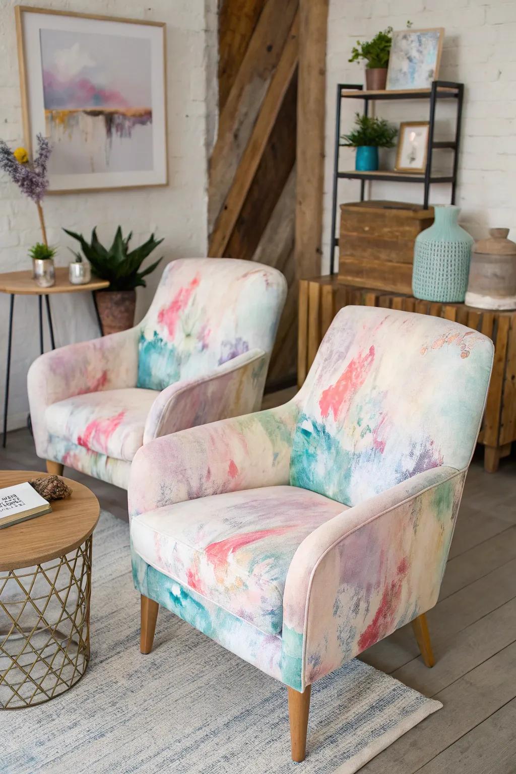 Art-inspired materials can transform your chairs into masterpieces.