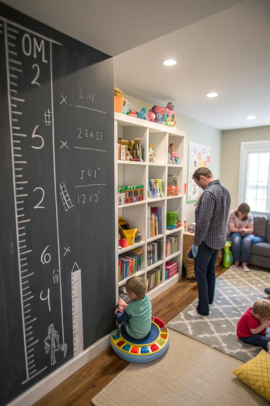 A chalkboard height graph captures growing times.