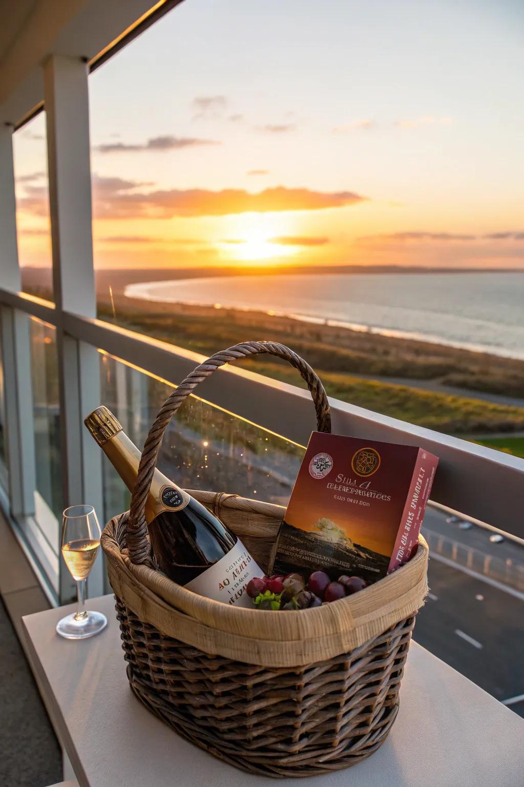 Twilight indulgence with dark chocolates and a sunset-inspired postcard.