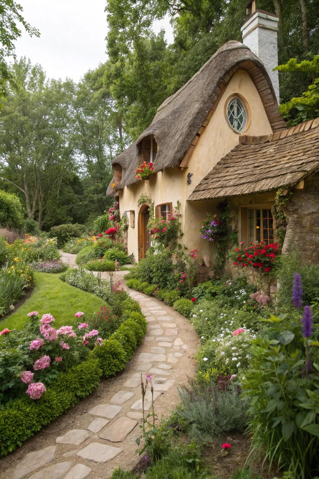 Enchanting mud house with natural materials and a unique design.