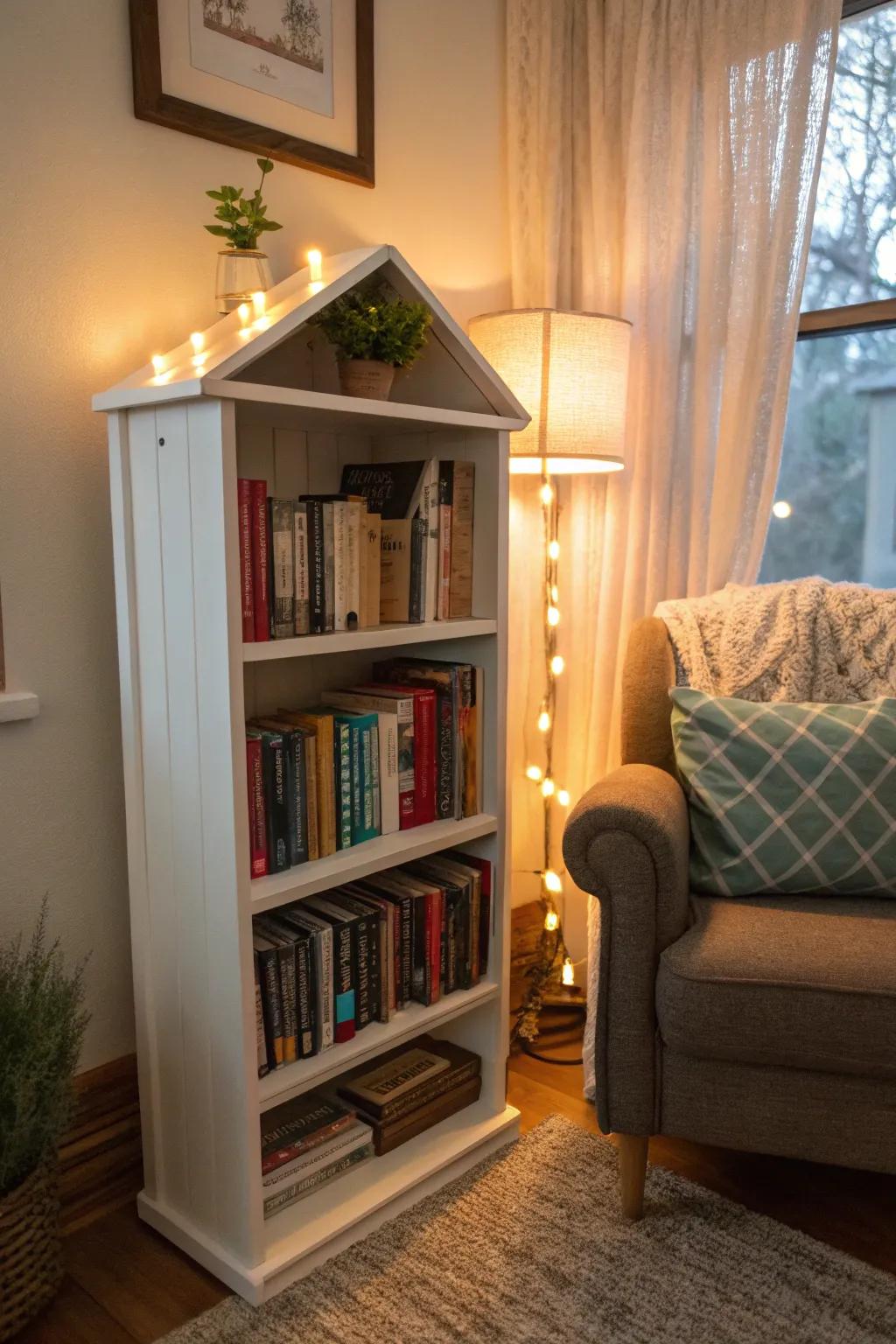 A miniature collection corner stocked with cherished books and decor.