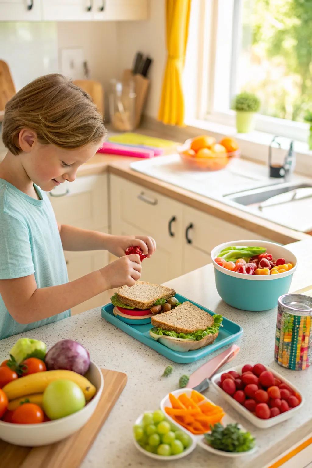 A child gets ready to pack their lunch.