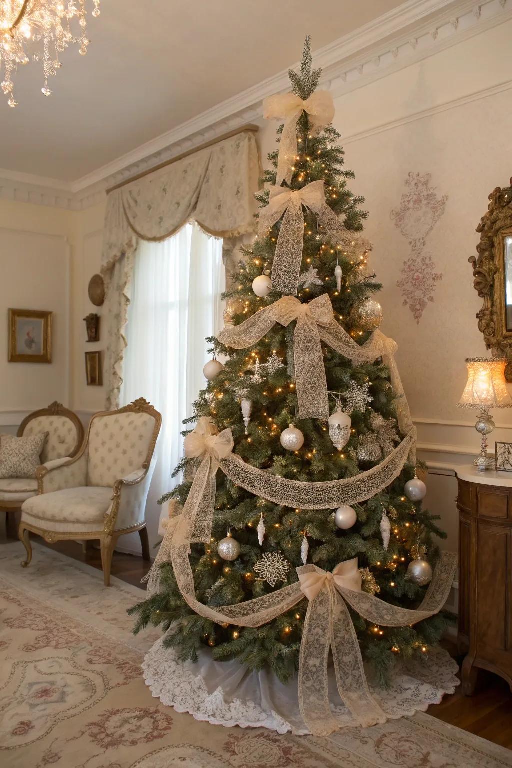 Victorian elegance creates a timeless and graceful Christmas tree theme.