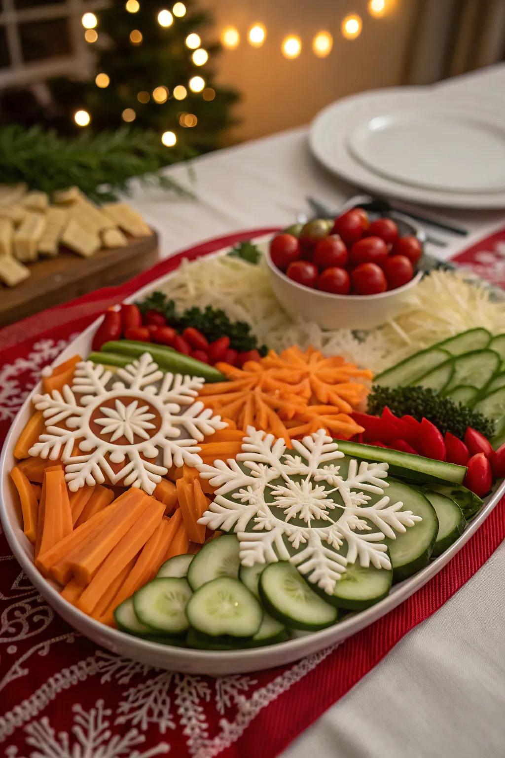Intricate snowflake veggie motifs for a touch of elegance.