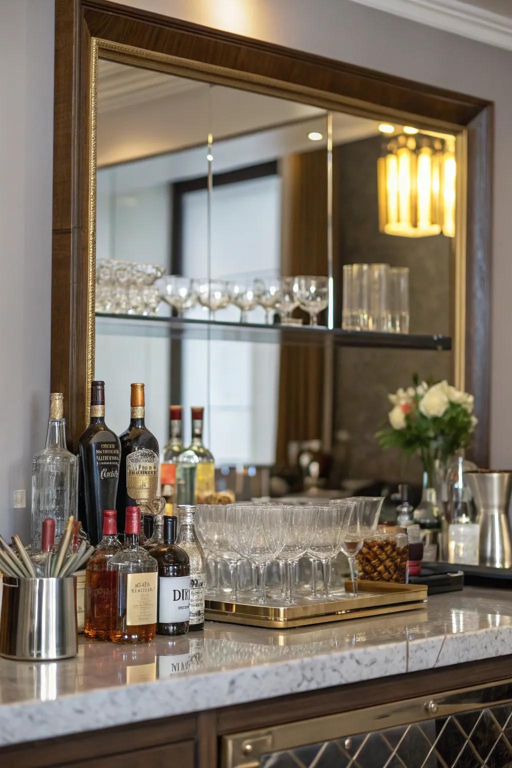 Looking glasses add depth and glamour to any bar space.
