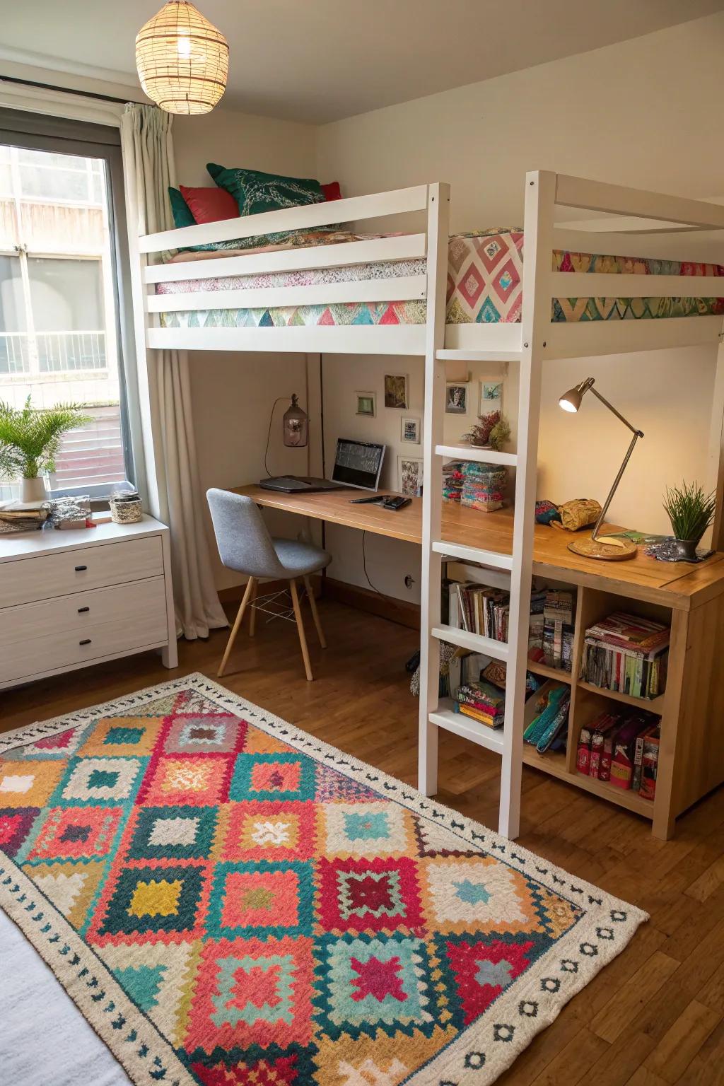 A radiant rug adds warmth and character to your dorm room.