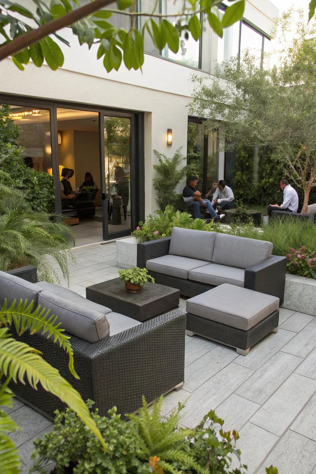 Modular furniture offering flexible seating on a patio.