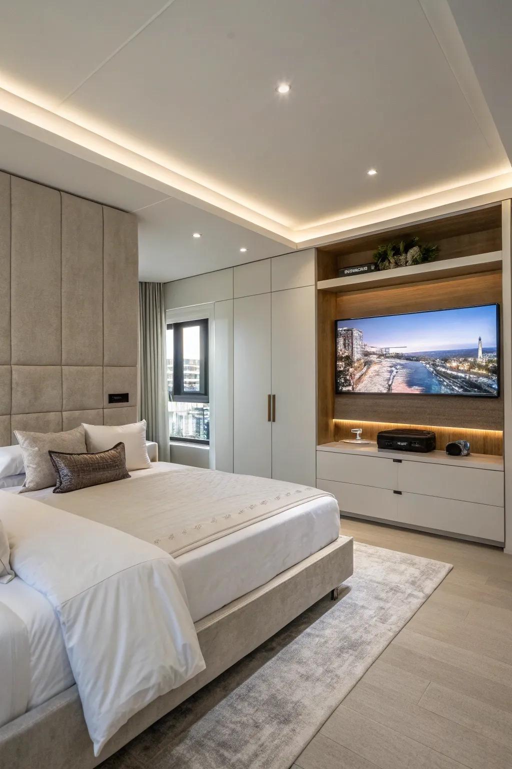 Hidden tech ensures your bedroom remains a sleek sanctuary.