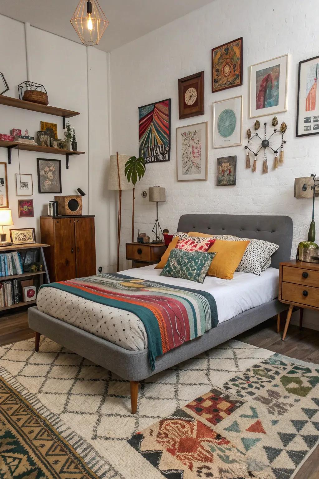 Varied pieces bring personality and diversity to the bedroom.