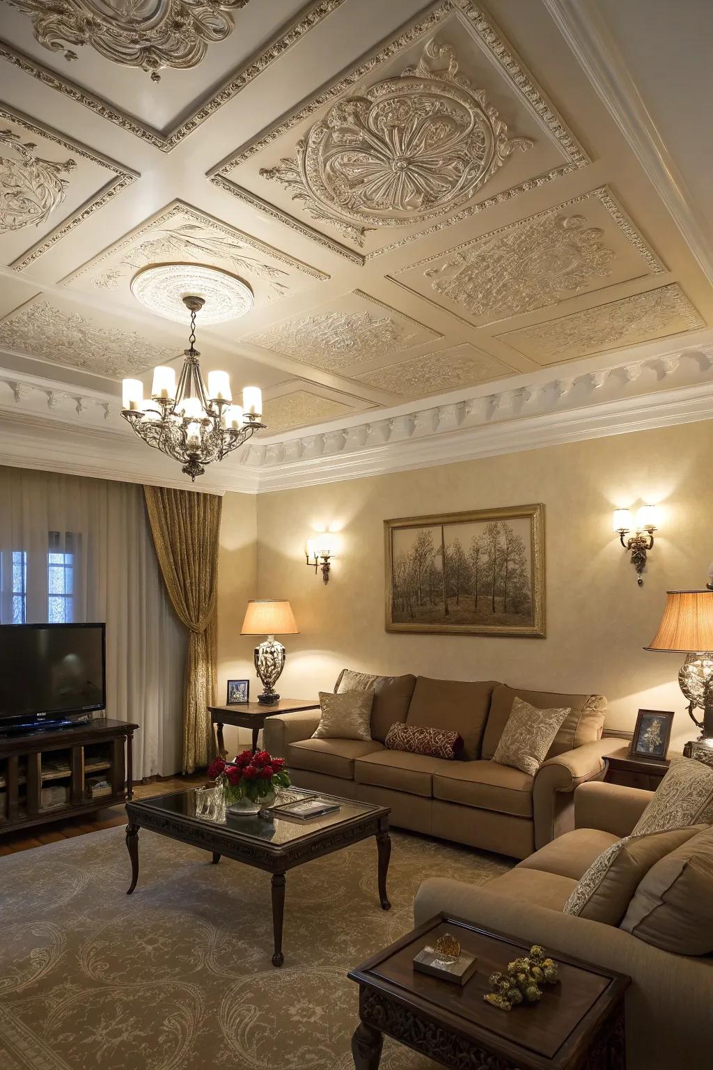 Understated ceiling details add elegance and interest to this living room.