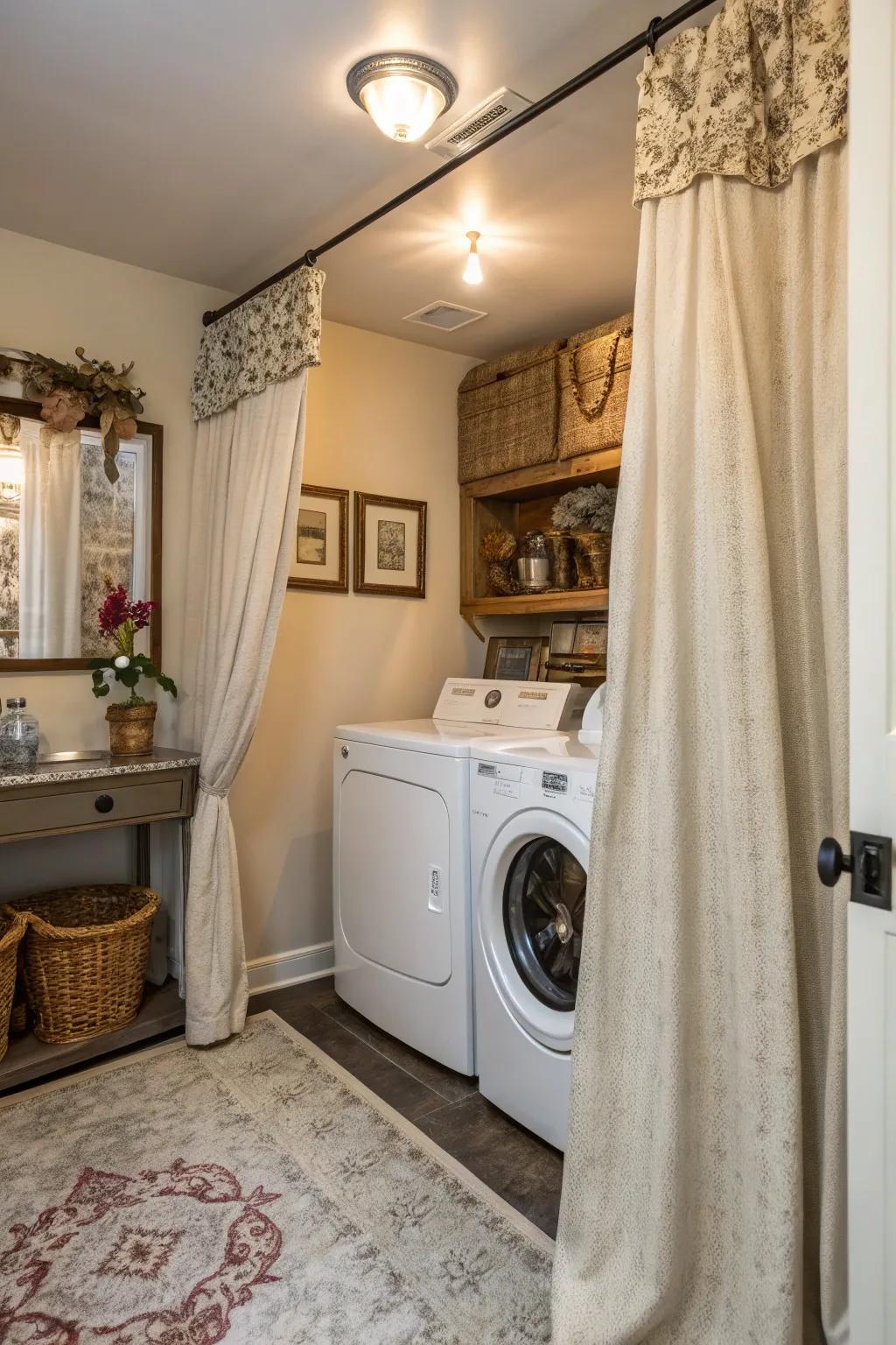 Curtains provide a stylish way to conceal appliances.